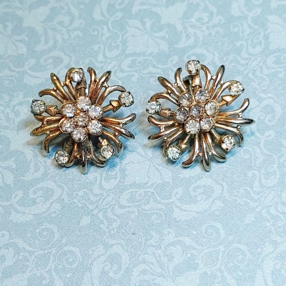 3/$30 Vintage 1930-40s Signed Pat 1967965 Clip Earrings Rhinestones Goldtone